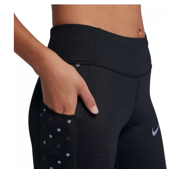 Nike Women's Dri Fit Racer Flash Running Leggings - Black Reflective - Picture 4 of 11